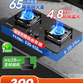 艾美特 台式嵌入式燃气灶双灶 AZ52X 4.8kW防风锅架+防烫提醒 天然气