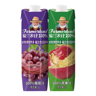 福兰农庄 100%果汁 1L*2（苹果汁+葡萄汁）