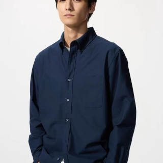 优衣库 男装女装牛津纺衬衫长袖优衣库衬衣休闲素色通勤482445