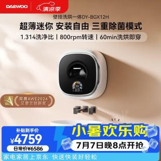 大宇 超薄迷你壁挂式洗衣机1.2KG婴儿全自动滚筒洗衣机家用小型内衣裤专用洗烘一体机DY-BGX12H白