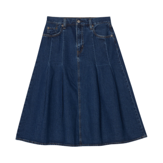 Levi's 女士美式复古休闲A字中长牛仔百褶裙 10210713181567