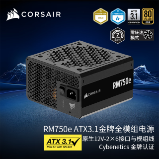 美商海盗船 RM750e电脑电源台式机主机750W电源全模组金牌ATX3.1
