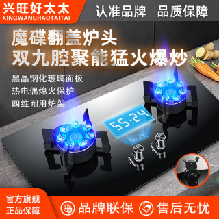 兴旺好太太 家用燃气灶魔碟灶翻盖猛火双灶上翻煤气灶台嵌两用双灶