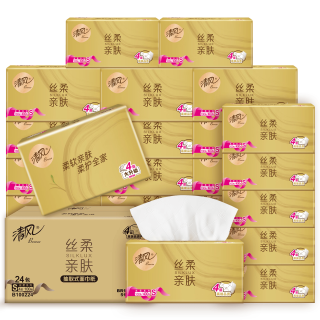 清风 折1.3元/包！ 丝柔亲肤 原生木浆 金装抽纸 4层 100抽*72包