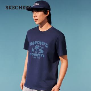 斯凯奇 男女同款透气抗菌凉感弹性针织短袖T恤 L226U024