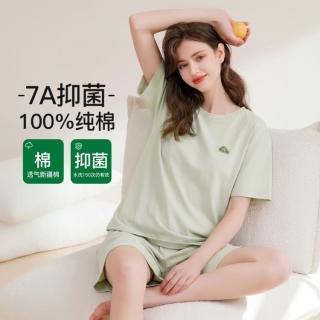芬腾 7A抑菌纯棉圆领短袖睡衣套装
