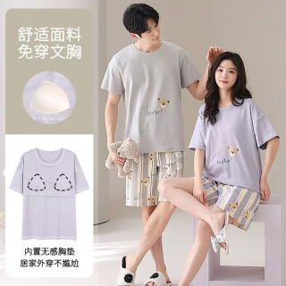 勋阳宇乐 纯棉情侣睡衣夏季纯棉可爱套装 58570女#58569男 M  女（建议80-100斤）