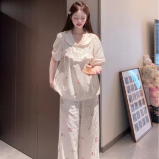 卡唛儿 纯棉睡衣女2026夏季清新碎花显白可爱樱桃柔软透气套装家居服外穿