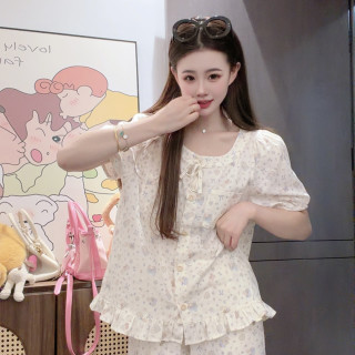 卡唛儿 纯棉睡衣女夏季小清新显瘦可爱碎花纯欲家居套装亲肤透气外穿短袖