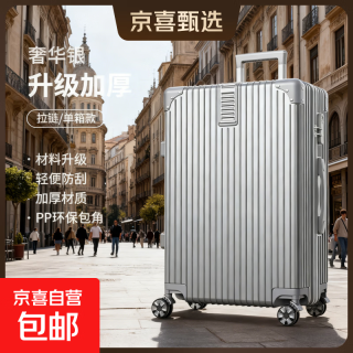 京喜自营-专用品牌 京东自营行李箱男超大容量手提学生拉杆箱皮箱女旅行密码箱子 银色 24英寸