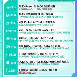 威刚 「R5 5600 + RTX 5060」的主流游戏主机，主打天选姬二次元定制外观 + 华硕板卡品牌用料 + 海景房颜值，