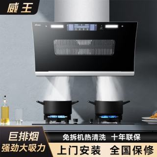 威王 抽油烟机家用厨房大吸力双电机抽烟机壁挂式侧吸油清洗 90CM五键触屏挥手体感自动清洗 上门安装