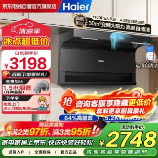 海尔（Haier）顶侧三吸30立方大吸力变频油烟机高燃气灶 EC739UD+5.2KW聚能灶套装