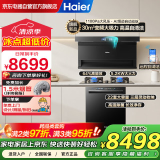 海尔 顶侧三吸30风量变频油烟机5.2KW聚能燃气灶+麦浪洗碗机566W套装