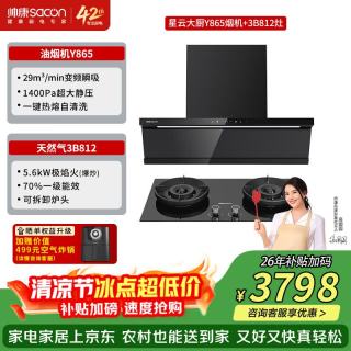 帅康 29m³1400pa 跨界超薄平嵌顶侧双吸Y865烟灶套装Y865+812极焰灶天然气