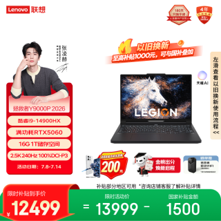 联想 Y9000P IRX11 i9-14900HX RTX5060 2.5K 240Hz 16GB+1TB 黑色 笔记本电脑