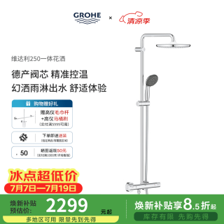 高仪 原装进口智能恒温淋浴花洒套装 家用一体式250顶喷 26677000