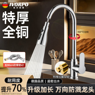 IVORPO 全铜厨房水龙头冷热二合一高抛主体万向旋转洗菜盆龙头