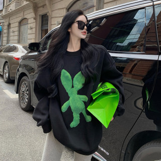 美式慵懒风黑色春秋冬季加绒加厚圆领卫衣女2025新款下衣失踪外套