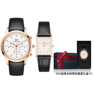 Daniel Wellington DW手表情侣对表三眼计时皮质男表摩登方表套装腕表纪念日礼物