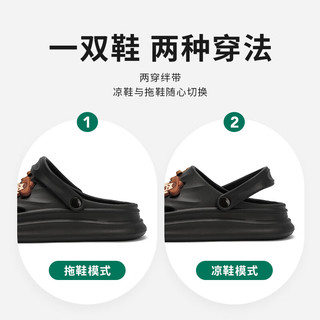 热风 男士沙滩洞洞鞋 厚底包头两穿 黑色 40-41