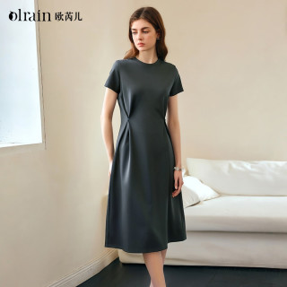OLRAIN 女士短袖连衣裙 法式气质收腰针织长裙