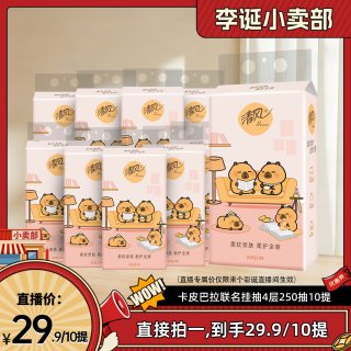 清风 卡皮巴拉悬挂式抽纸 家用餐巾纸 4层250抽10包