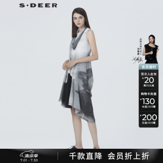 S.DEER S20281292 水墨印花网纱拼接无袖连衣裙 中灰 M/165