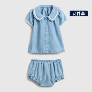 Gap 婴儿夏季款花边纯棉牛仔短袖短裤套装儿童装美版780991