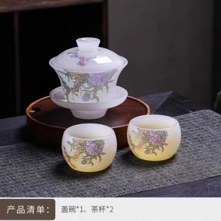 棠门 玉瓷办公室会客琉璃盖碗+2杯