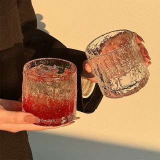 君吻 专属水晶冰川纹高级感ins石纹玻璃水杯果汁饮料杯酒吧威士忌冰球