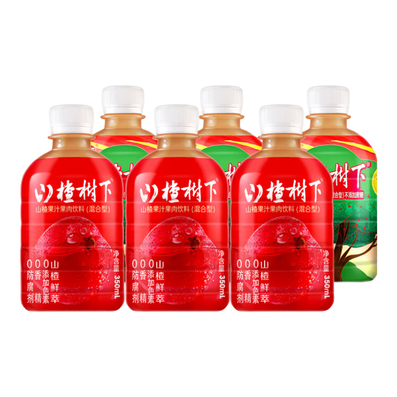 冠芳 山楂树下山楂汁 350ml*12瓶 6瓶无糖+6瓶有糖 果汁饮料