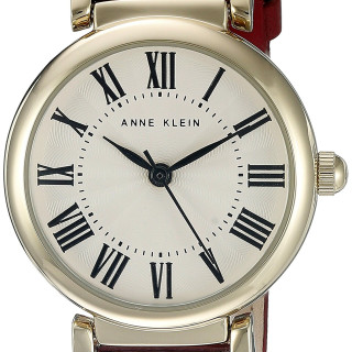 ANNE KLEIN 女士皮革表带手表 Red/Gold