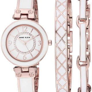 anne klein 安妮克莱因 水晶镶嵌欧美女表+手链套装 玫瑰金白色
