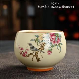 灵沐 米黄汝窑家用汝瓷喜上眉梢主人杯