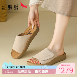 红蜻蜓 女士休闲软底凉鞋 夏季外穿拖鞋低跟一字拖百搭优雅半拖凉鞋子