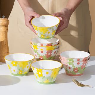 句途陶瓷 句途双花语8个5英寸斗笠碗双色混搭高温釉下彩家用陶瓷高脚碗 双花语 8个5英寸斗笠饭碗（双色混搭）