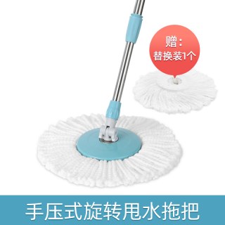 美丽雅 旋转拖把 加强杆+塑料盘 手压式省力甩干 拖把头2个 咖啡色 白色