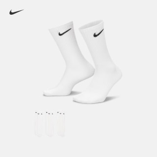 NIKE 速干中筒训练袜(3双)秋季支撑柔软舒适NIKE EVERYDAY SX7676 100白/(黑) S
