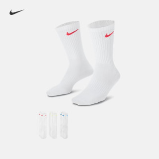 NIKE 速干中筒训练袜(3双)秋季支撑柔软舒适NIKE EVERYDAY SX7676 938白/荧光黄/白/透明粉/白/浅清透蓝 S