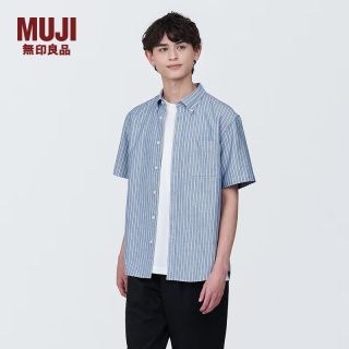 無印良品 MUJI 男式 棉水洗牛津纽扣领短袖衬衫 ACC60C4S