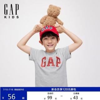 Gap 男女童夏季款棉质字母LOGO圆领短袖T恤儿童装上衣835287