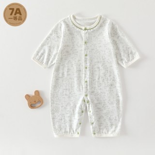 萌童之旅 婴儿连体衣七分袖全棉夏季薄款新生儿开襟爬服哈衣7A宝宝空调服