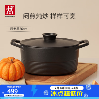 双立人 Dragon龙系列 26cm 哑光黑 珐琅铸铁锅
