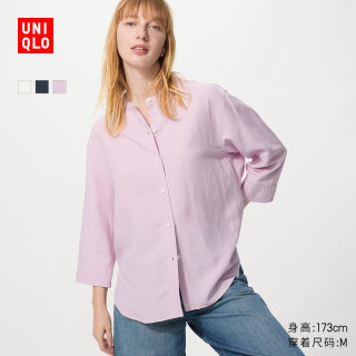 优衣库 女装麻混纺立领衬衫 483873