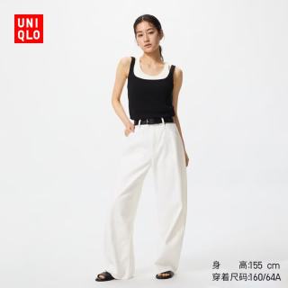 优衣库 宽松廓形牛仔裤/偏短款女装男装/弯刀镰刀裤484808 00 白色