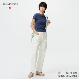 优衣库 直筒牛仔裤/水洗产品常规款女装中腰休闲裤子482279 01 乳白色