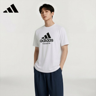 adidas 男装夏季透气舒适休闲运动宽松半袖上衣短袖ADICTK-WB 2XL  白黑  白黑-2