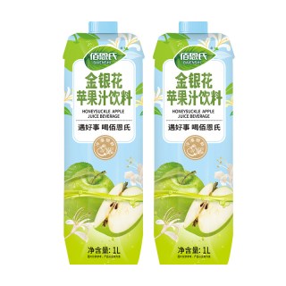 88VIP：佰恩氏 1L×2瓶金银花苹果汁饮料饮品大瓶分享装l聚餐果汁饮料分享装