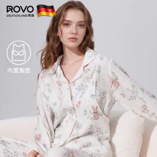 ROVO 纯棉孕妇月子服睡衣  产后哺乳纯棉开衫套装  喂奶专用居家服